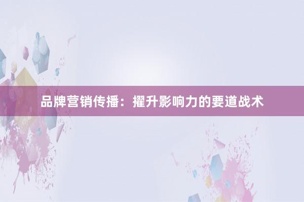 品牌营销传播：擢升影响力的要道战术